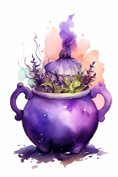 witch cauldron watercolor clipart cute isolated on white background