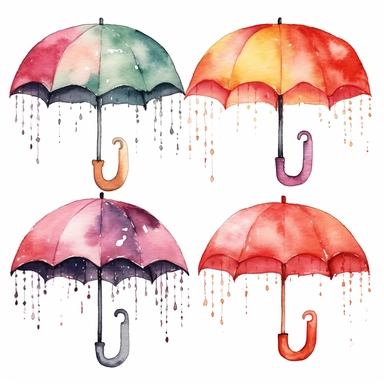 Umbrella Watercolor Clipart Bundle, Funny, Fun, active, Transparent PNG, Digital Download, Card Making, Raining day Illustration,Commercial Use