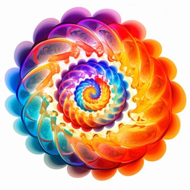 clipart of infinity fractal, vibrant chakra colors, on white background