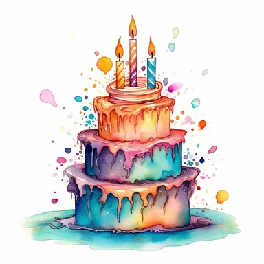 whimsical watercolor of an amzing magical birthday cake clip art