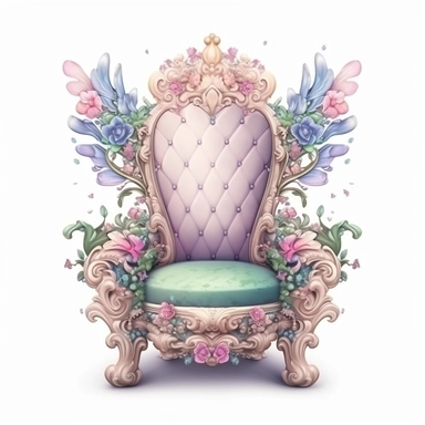 Pastel Beautiful Fairy chair queen Clipart, Cartoon, hyper realistic, intricate detail, illustration style, high solution, on the white background
