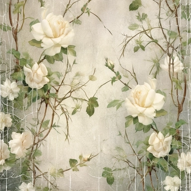 white roses climbing on a trellis, muted grasses at the bottom, clipart, page border style, soft and hazy watercolor, white background, vintage--q2