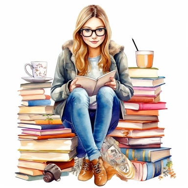 Watercolor Bookworm Life Clipart, PNG Clipart, Illustration clipart, 4K, extremely detailed Sublimation Clipart,Cartoon,hyper realistic, intricate detail, illustration style,high solution,on the white background