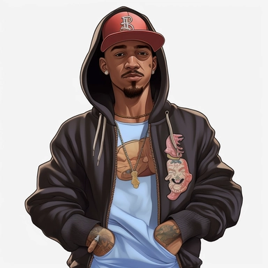 RAPPER GUY CLIPART, CARTOON, VECTOR, HOOD, california highway , ultra realistic, 4k, high resolution, 3d