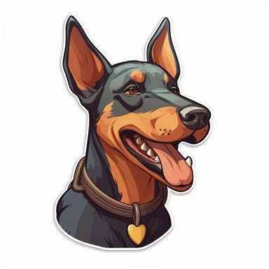 cute Doberman Pinscher, happy and smiling, bold line, clipart, sticker, white background, no shadow, 8k detail