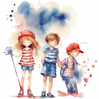 4th of July, watercolor clip art AR 3:2