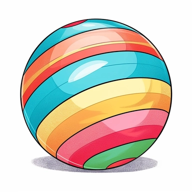 simple beautiful beach ball, clip art style, white background, childrens illustration book style, Hand drawn