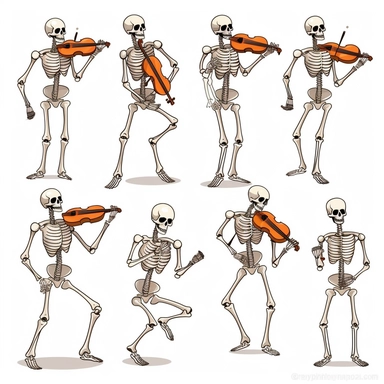 collection halloween dancing skeletons playing violin, clipart, white background