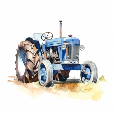Clipart, Tractor, watercolor painting by Dorothy Hood, blue tractor on a white background, shutterstock contest winner, american scene painting, detailed painting, watercolor, white background, behance hd, detailed painting, digital illustration
