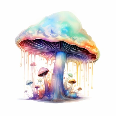 a realisitic watercolor pastel colored glowing magic mushroom fantasy clipart in white background