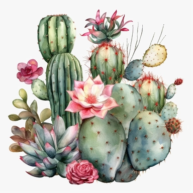 cactus, clip art, watercolor, isolated white background, 8k