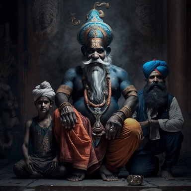 create clipart of GANESHA and Cai Shenin and Hades in fantasy world with hyper realistic photography