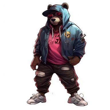 clipart of a gangsta teddy bear donning a hoodie, baggy jeans, and a face mask, white background, in the style of cyberpunk realism, chiaroscuro portraitures, street style realism, album covers, ultra hd,
