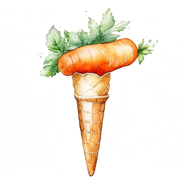 one watercolor clip art carrot ice cream on a white background, in the style of animal figurines, texture-rich, multilayered collages, lively tableaus, use of paper, cabincore, uhd image , no watermark, text, words, paintbrush, 300 DPI, typography, the images do not stick together, no text in the picture