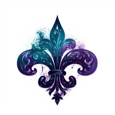 Clipart, gorgeous fleur de lis , dark colours, luminous, glowy, ink alcohol, intricate, illustration, detailed, 8k, png, isolated on white background