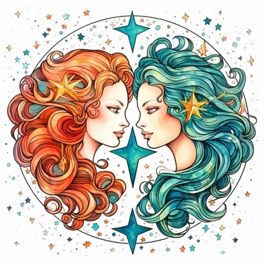 Gemini Astrology clipart. White background.