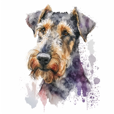 Generate an image of a Airedale Terrier dog Clipart in watercolor style on a white background