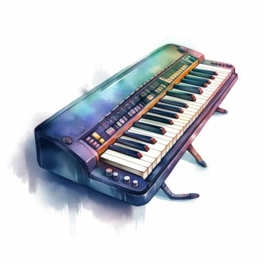 Detailed Illustration of a Keyboard instrument, high detail, authentic , classic , amazing, music core, watercolor, 2d game art, isolated on white background, clipart