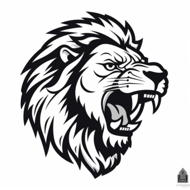 roaring lion head black frontal view silhouette vector flat simple identification symbol white backround white background minimalistic clipart png svg