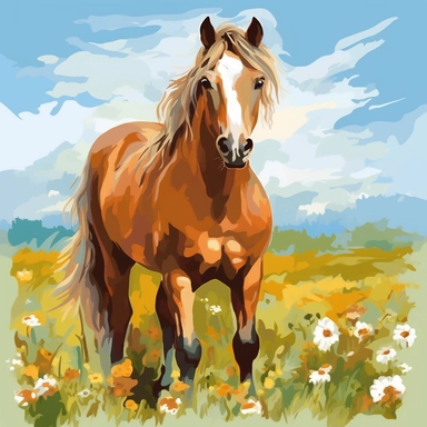 Cartoon horse Field Oil Painting Clip Art