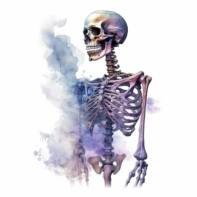 mystical dark scary watecolor halloween skeleton clipart, hd 4k, detailed, focused, isolated on white background