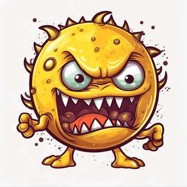 doodle a cute ball like monster got hit by a hammer, facial expression was shocking, transparent background, yellow body, vector clip art