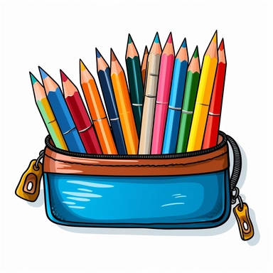 Clipart of a pencil case with pencils, pens, and erasers, Hand Drawn Back To School Clip Art, white background