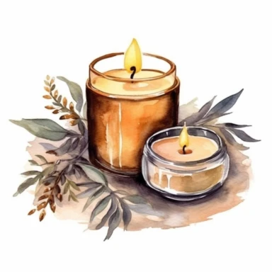 Cozy living room coffee table with candle professional photography editorial, scented candle closeup, autumn mood, watercolor, isolated on white background, in the style of hyper realistic illustrations, on a white background. clipart