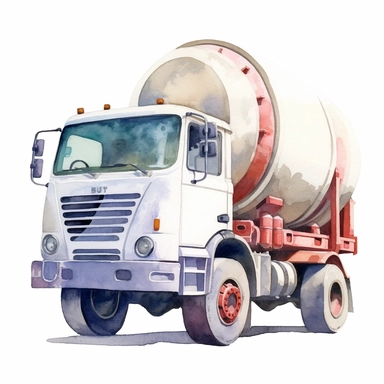cute concrete mixer, watercolor, White Background, Clipart