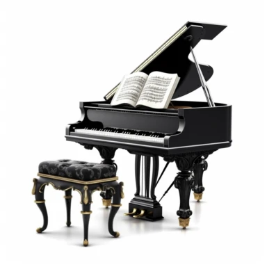 luxury piano stool, one music book digital clipart on white background