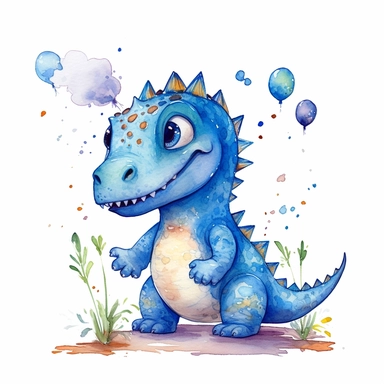 watercolor clipart white background moving living standing blue cartoon dinosaur birthday