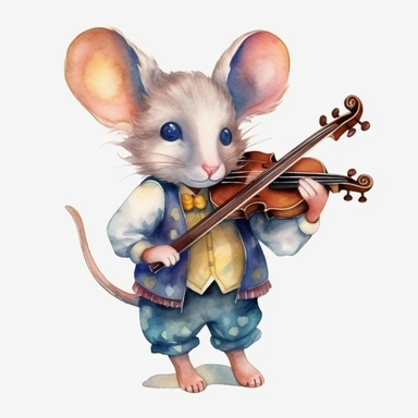 adorable Mouse playing the fiddle, watercolor clipart fantasy magic, old-world clipart