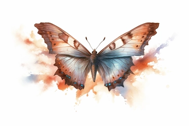 Watercolor, Generate an image of a Bronze Satyr butterfly in mid-flight, captured with motion blur to convey its swift movements, clipart, hd, on a white background, spaced out