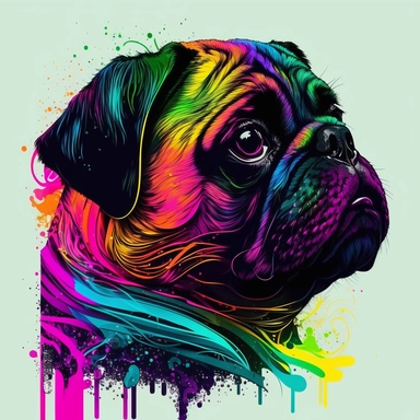 skiing pug hawaiian colourful anime manga kawaii cute vibrant clipart trippy vivid