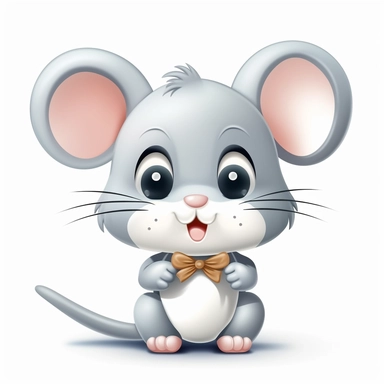 clipart, cute kawaii gray and white mouse isolated on a white background, cartoon style, chibi style, vector, 3D, no shadows
