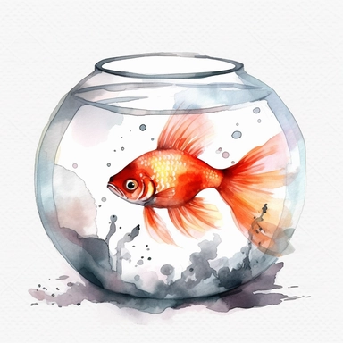 Watercolor fish bowl clipart, white isolated background, space out, hd
