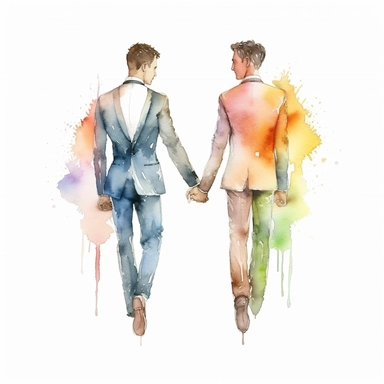 watercolour wedding couple gay, clipart on white background, highly detailed, professional color gradation, clean sharpness