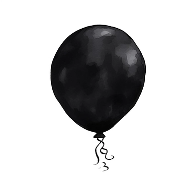 create a hand drawn watercolor clipart of black balloon, white background, 4k
