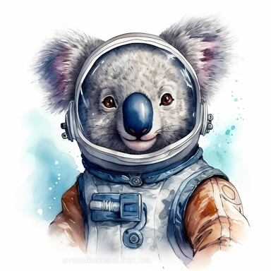 Very cool smiling koala bear space explorer character, extremely detailed, sharp focus, smooth, digital illustration, clip art, watercolour