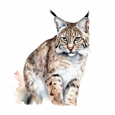 Bobcat illustration, watercolor clipart, isolated white background, 8k