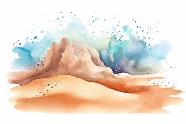 watercolor clipart, sand on a beach, contour, isolated white background, low color saturation,