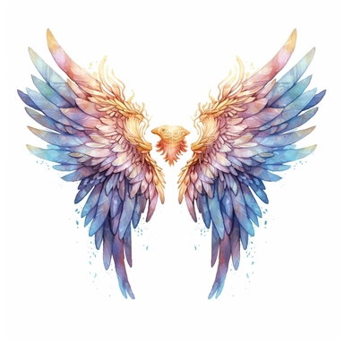 Enchanting watercolor angel wings clipart, painted in soft and dreamlike tones, capturing the angelic essence with a touch of whimsy, each feather adorned with intricate patterns and delicate washes of color, giving the wings a sense of lightness and grace, evoking a feeling of divine protection and beauty, Illustration, watercolor painting on textured paper, 4k, ultra detailed