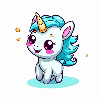 the cutest baby cartoon unicorn prancing. In the style of vector art. Simple. Clip art, 4k