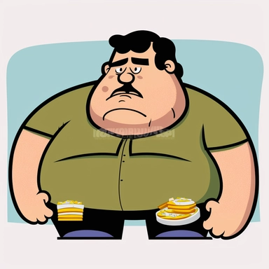clipart of a fat man with black hair feeling tired