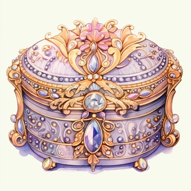 Watercolor detailed intricate jewellery box for a princess in soft colors with diamonds clipart - Image #1 <@1098423716465102849> - Image #1 <@1098423716465102849>