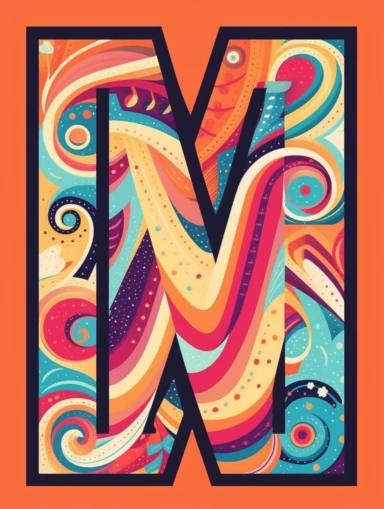 The capital letter M:in the Artistic style, clipart for nursery, vibrant colors,Vector, white background,Solid Background, Sharpness and clarity,masterpiece, trending on Artstation and Dribbble.