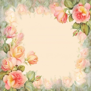 pink, soft yellow and apricot coloured English roses, page border style, clipart, watercolor, vintage--q2