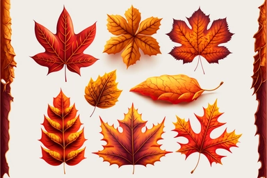 autumn maple leaves, orange fall leaf, thanksgiving or halloween design elements in orange red and yellow autumn colors, seasonal clip art or png design elements for border or background illustrations