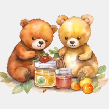 cute baby bears stealing honey, clipart, watercolor