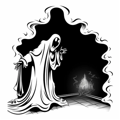 clipart, ghost looking around corner, spooky, black vector lines, white transparent background